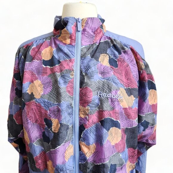 Vintage 90s Reebok Purple‎ Abstract Hooded Full Zip Track Long Jacket Size L - Picture 13 of 14